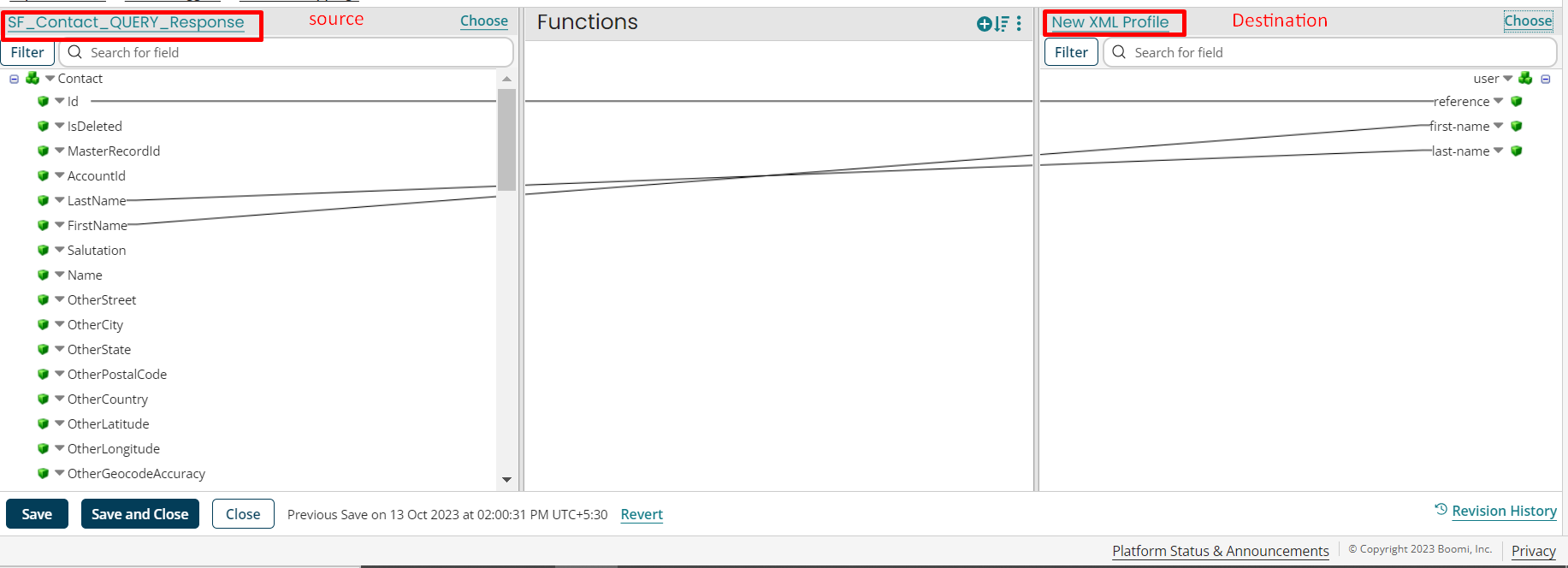 Simply drag fields from the source