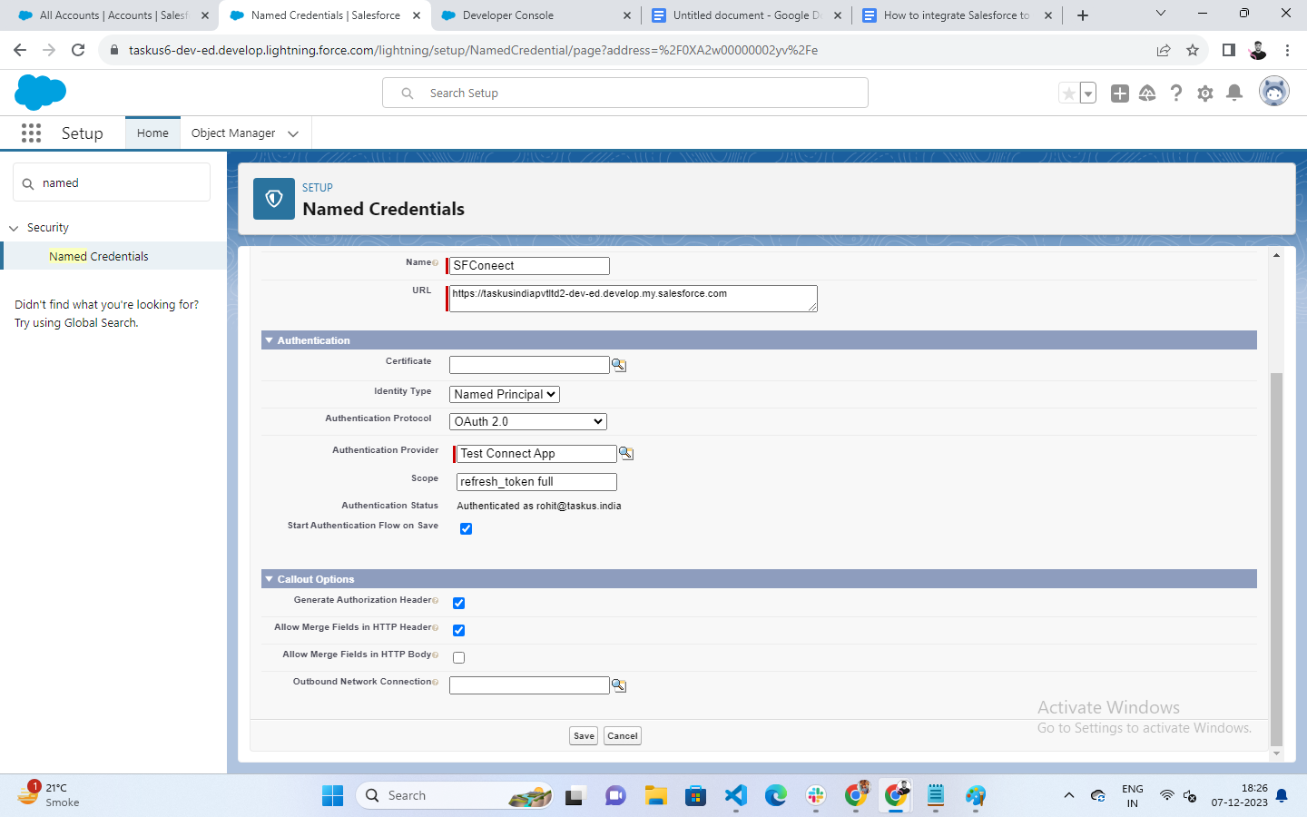 Check “Start Authentication Flow on Save