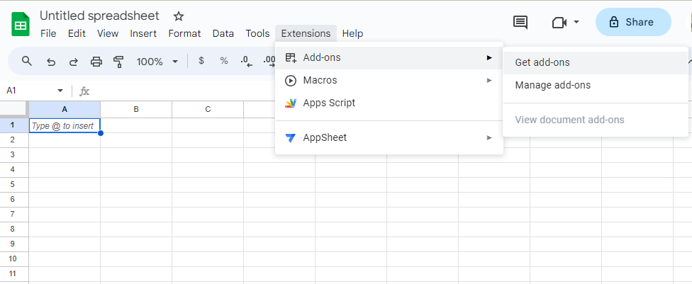 Open an empty Google Spreadsheet.