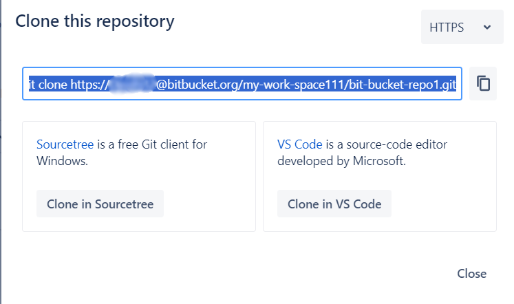 Click on Bit Bucket Repo1 and then click on Clone