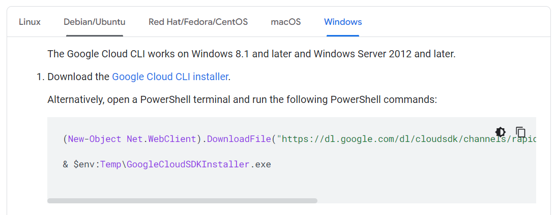 Google Cloud CLI installer